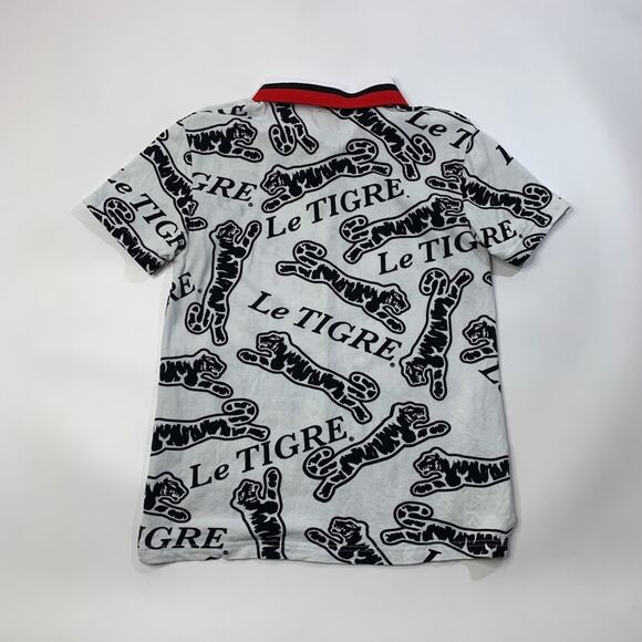 Le Tigre Polo Shirt Mens M White Red Cotton All Over Print Dumont Snap Buttons - Picture 8 of 10